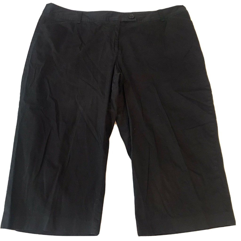 New First Option Too! Black Stretch Cropped Pants Wide Leg Capri Women's Plus 24